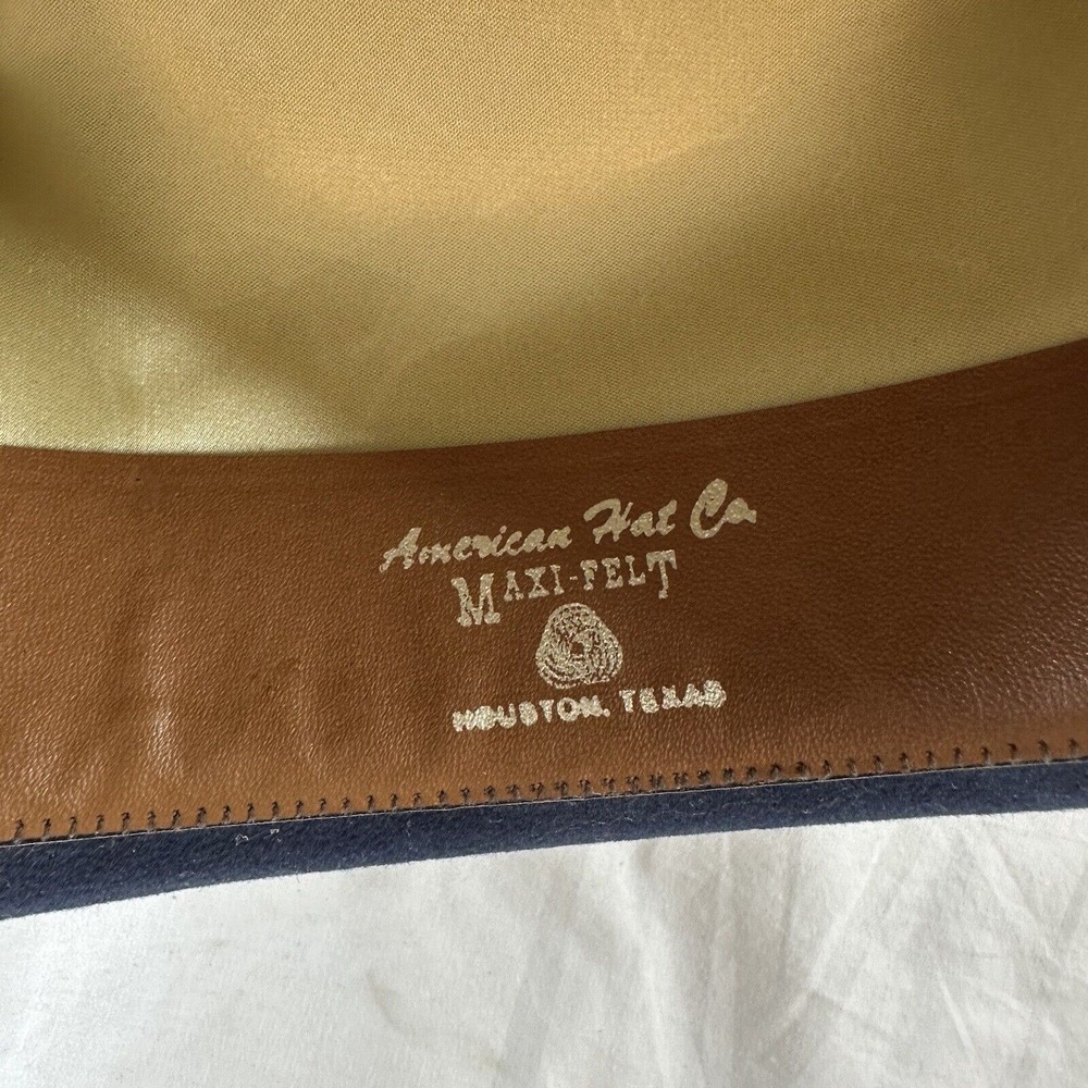 Vtg American Hat Company Co Cowboy Hat Sz 7 Maxi-felt Navy Blue Wedding Appliqué - Picture 11 of 11